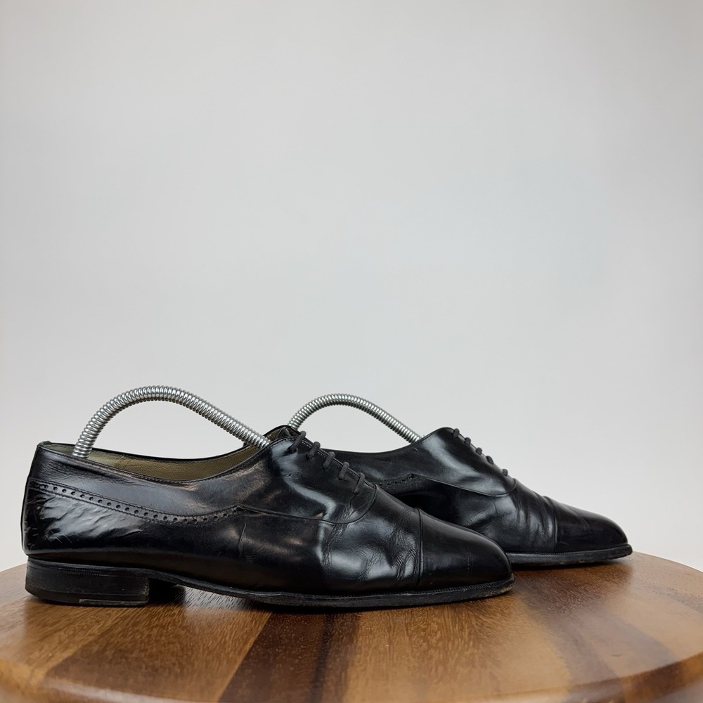 Mens Bally Nino Rare Black Leather Vintage Cap Toe Dress Shoes Oxfords Size 7 3E